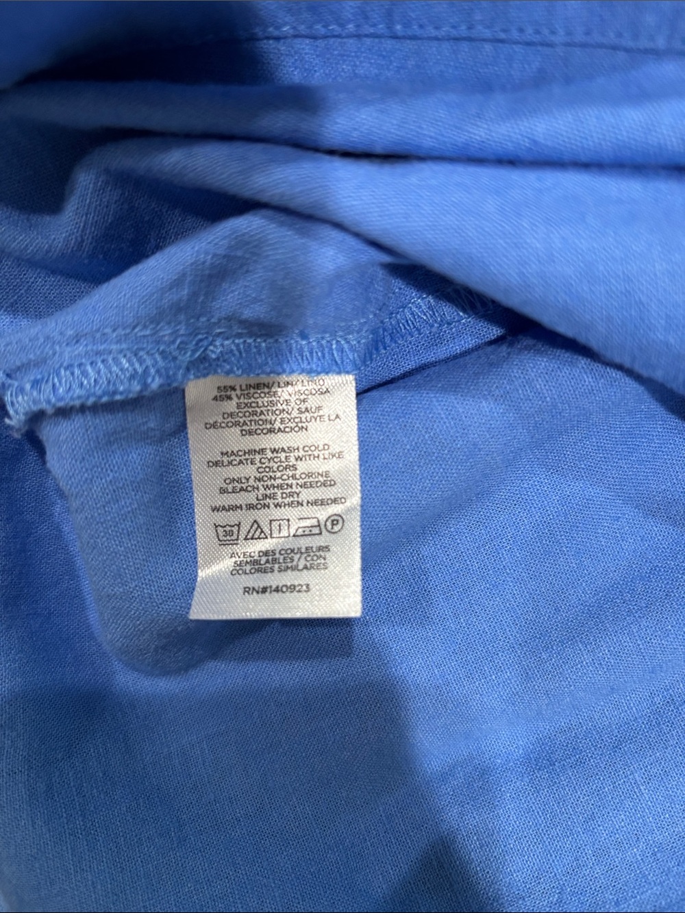 LOFT Blue Cotton Peasant Blouse with Ladder Lace Trim - Picture 3 of 3